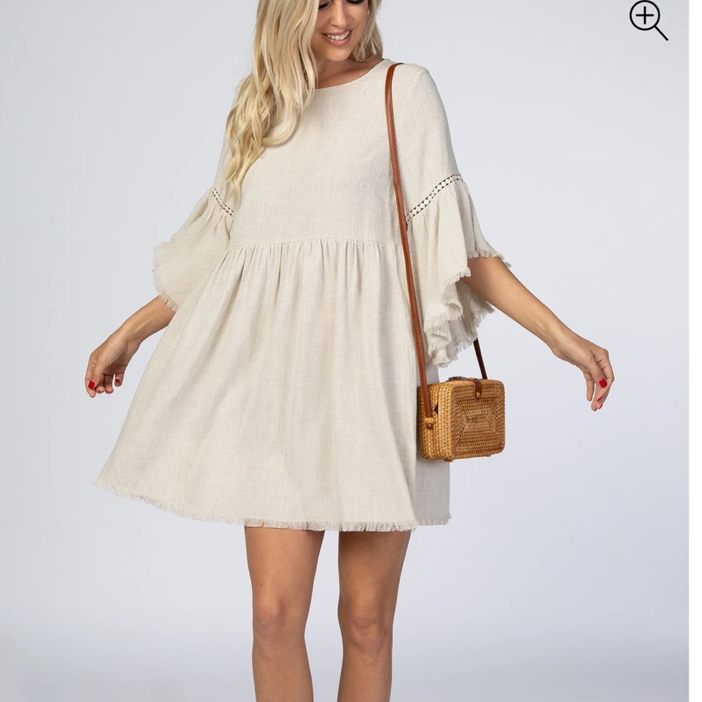 Pink blush Beige Raw Edge Bell Sleeve Babydoll Dress